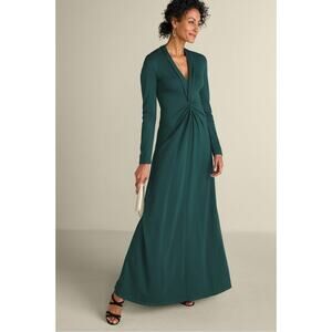 Soft Surroundings Lagia Maxi Dress Atlantic Deep Green Long Sleeve V-neck NWT